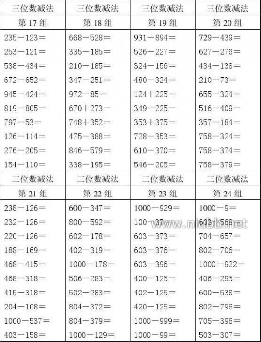 小学数学计算题 小学数学二年级下册竖式计算题