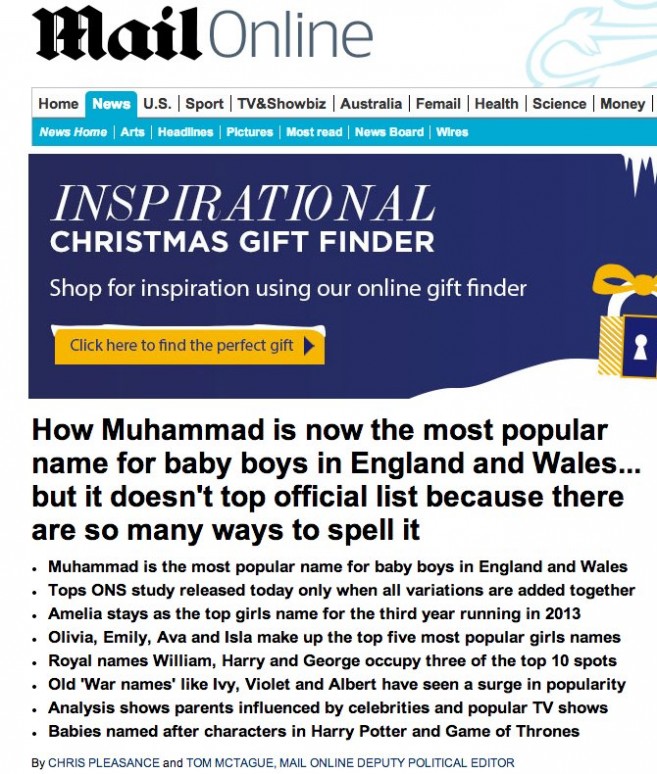 穆罕默德 美媒：穆罕默德成英国最受欢迎男婴名字