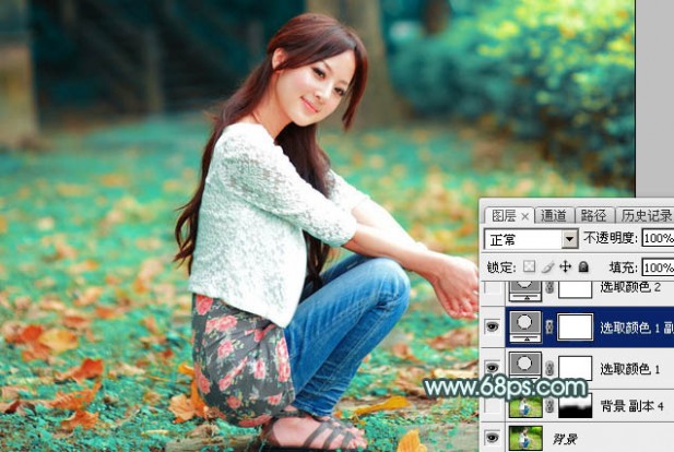 Photoshop将草地人物图片调制出小清新的淡调青黄色效果