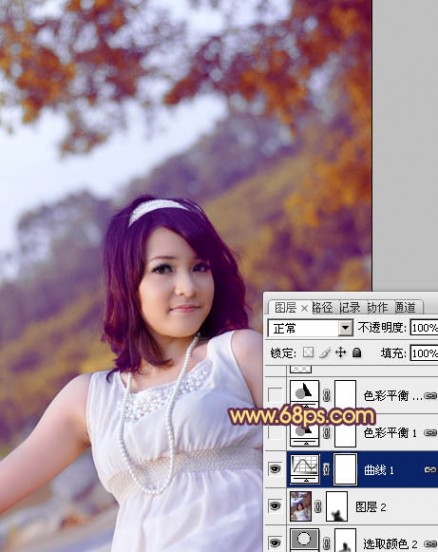 Photoshop将外景美女图片调成绚丽的紫红色