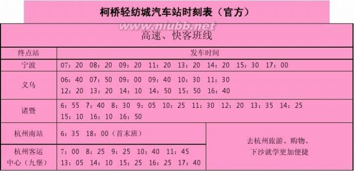 轻纺城汽车站 柯桥轻纺城汽车站时刻表(官方版)