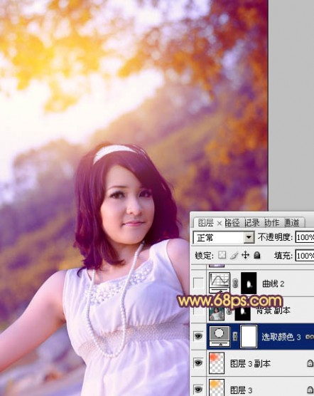 Photoshop将外景美女图片调成绚丽的紫红色