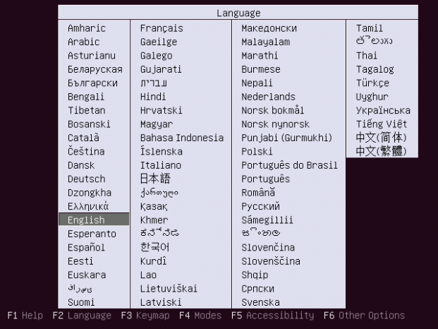 Choose Ubuntu 16.04 Server Installation Language