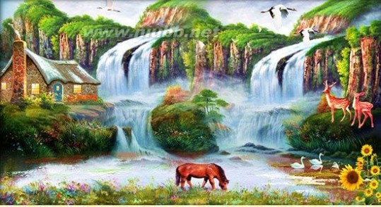 中国山水图片大全，山水风景壁画效果图_山水壁画