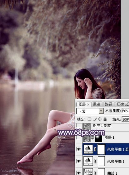 Photoshop打造柔美的中性冷色湖景美女图片教程